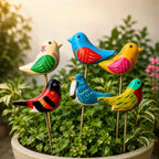 ATRANGI STUDIO Birds of Paradise Garden Stake - Set of 6| Handcrafted by Rajasthan artisans | Boho Garden/Balcony Decor | Easy to use in pots, patios, lawns | Multicolour