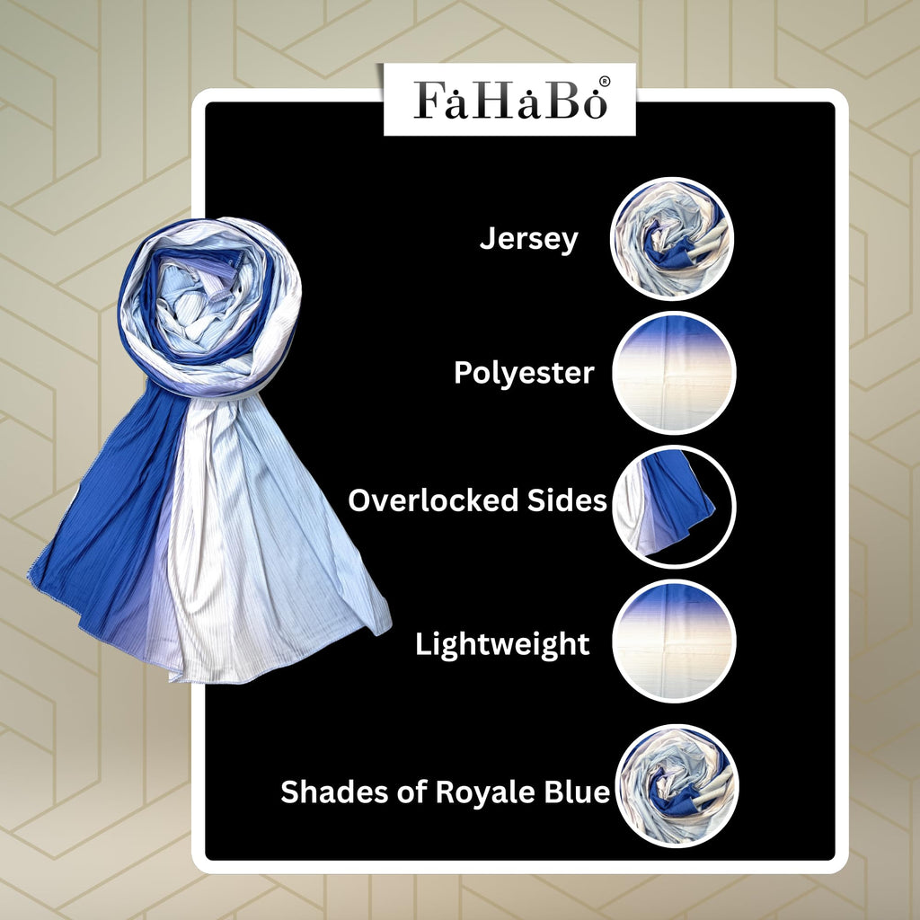 FAHABO Scarf Woman Premium Self-Woven Jersey Scarves | Hijab Scarf | Headscarf | Neck Scarf | Stoles | Wraps (Shades of Royale Blue)