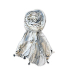 FAHABO Scarf Woman Floral Print Premium Mal Mal Textured Cotton Scarves with Tassels | Hijab Scarf | Headscarf | Neck Scarf | Stoles | Wraps | Size 71 L x 33 W (Elegance Grey, Yellow)