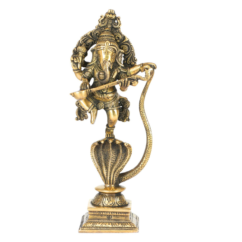 Svarup Brass Dancing Ganesha Idol in Gold Color Height 10 Inch Weight 1.4 Kg