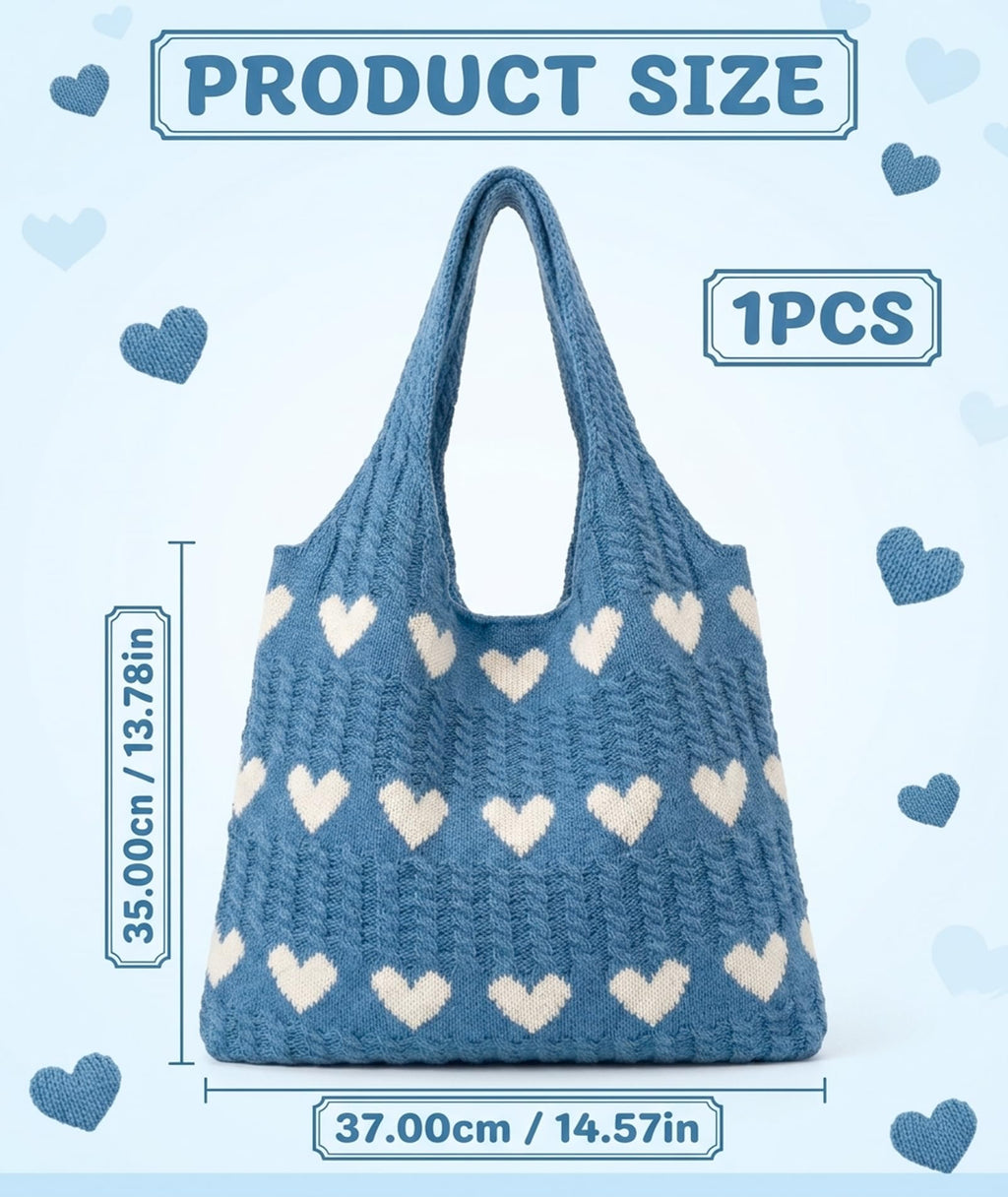 KSAIBINID Crochet Bag, Stylish Tote Bag for Women, Beach Bag for Daily Use and Travel, Blue Woven Openwork Design, Perfect for College Girls and Fashion Enthusiasts
