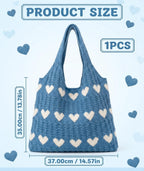 KSAIBINID Crochet Bag, Stylish Tote Bag for Women, Beach Bag for Daily Use and Travel, Blue Woven Openwork Design, Perfect for College Girls and Fashion Enthusiasts