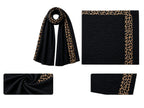 Women’s Pleated Leopard Print Border Scarf – Versatile Modest Hijab, Chic Animal Print Shawl/Stole for All Occasions (Black)