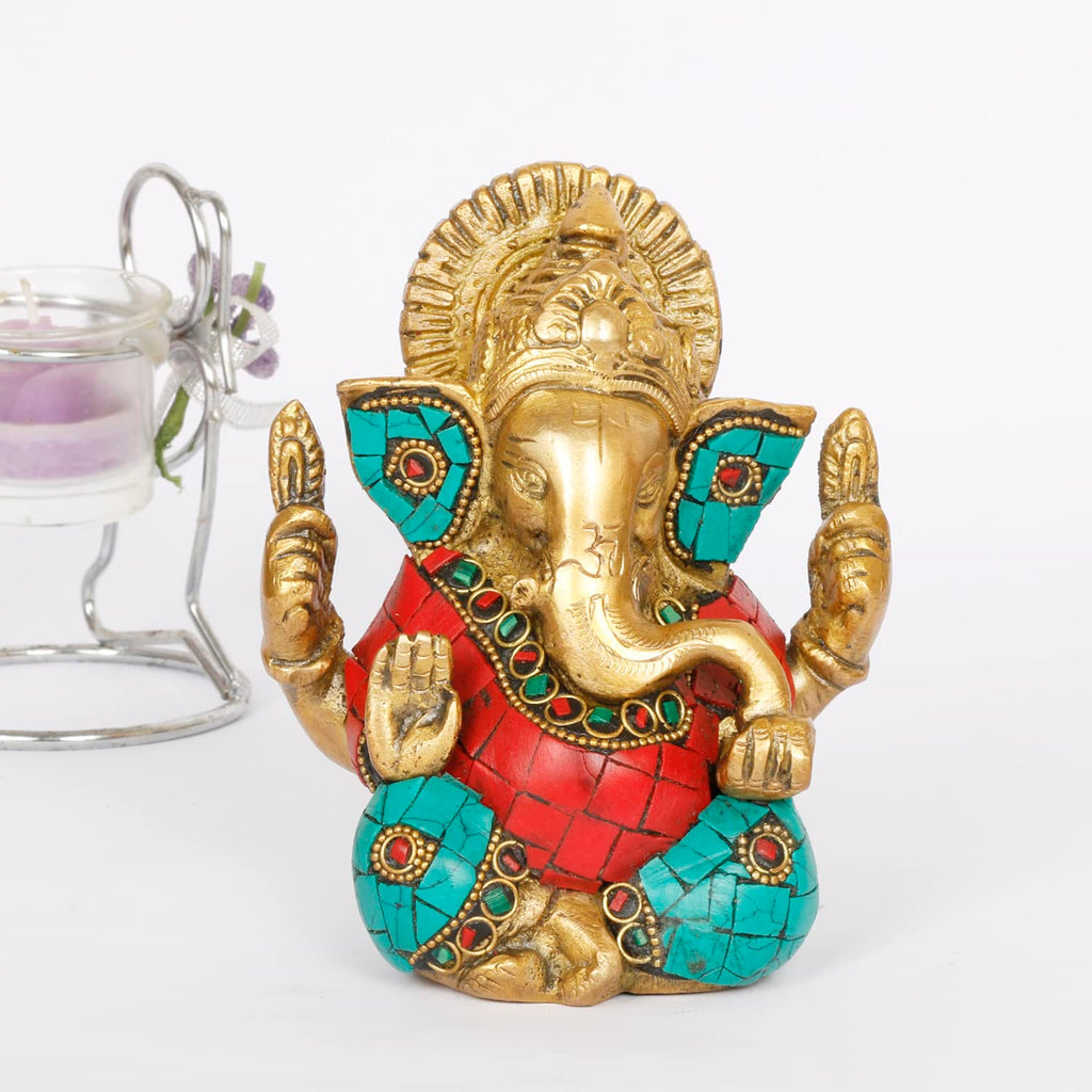 ARTVARKO Brass Ganesha Bhagwan Statue Taj Ganesh Murti of Lord Ganpati for Home & Office Puja 4.5 Inch