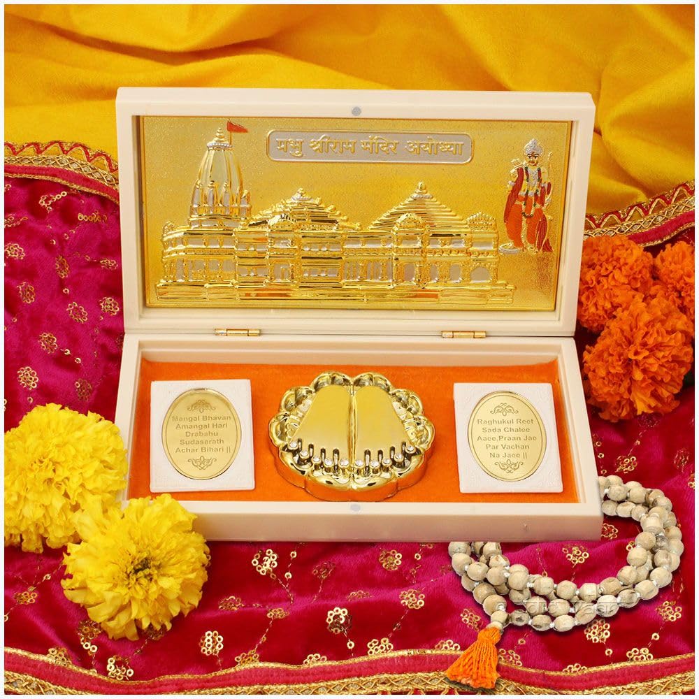 VEDIC VAANI Jai Shree Ram Ayodhya Temple/Mandir Box/Ram Janmbhoomi Temple/Charan of Lord Rama for Home Decor and Pooja Office, and Gift