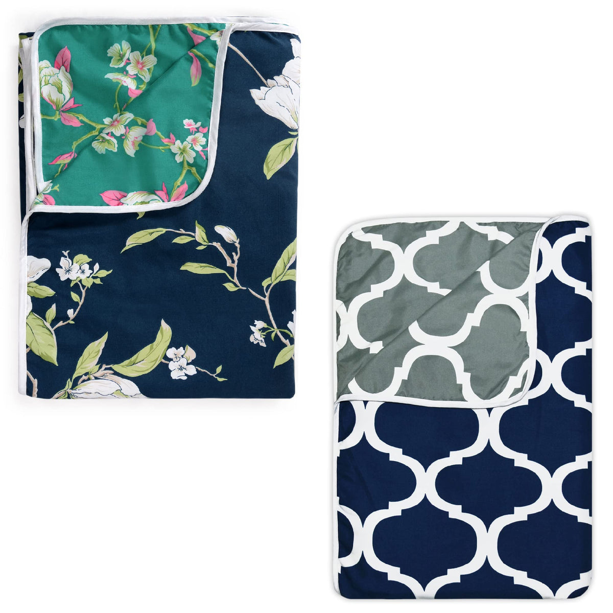 Divine Casa Polyester All-Weather 120 GSM Printed Lightweight Reversible Design Set of 2 Single Bed AC Dohar Blanket - Green and Dark Blue| TC - 120 Kafalo