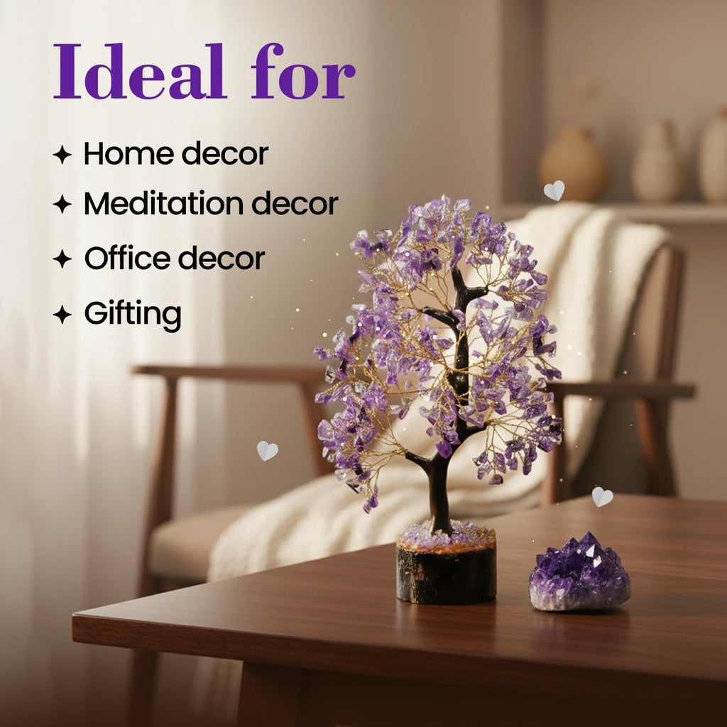 BHAGYA G Amethyst Crystal Tree - 200 Beads, Precious Gemstone Tree for Healing & Harmony, Handmade Gift for Home Décor, Meditation & Positive Energy