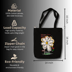 snapiq Cotton Canvas Tote Bag for Women and Girls 350 GSM Thick Fabric with Zipper | Black
