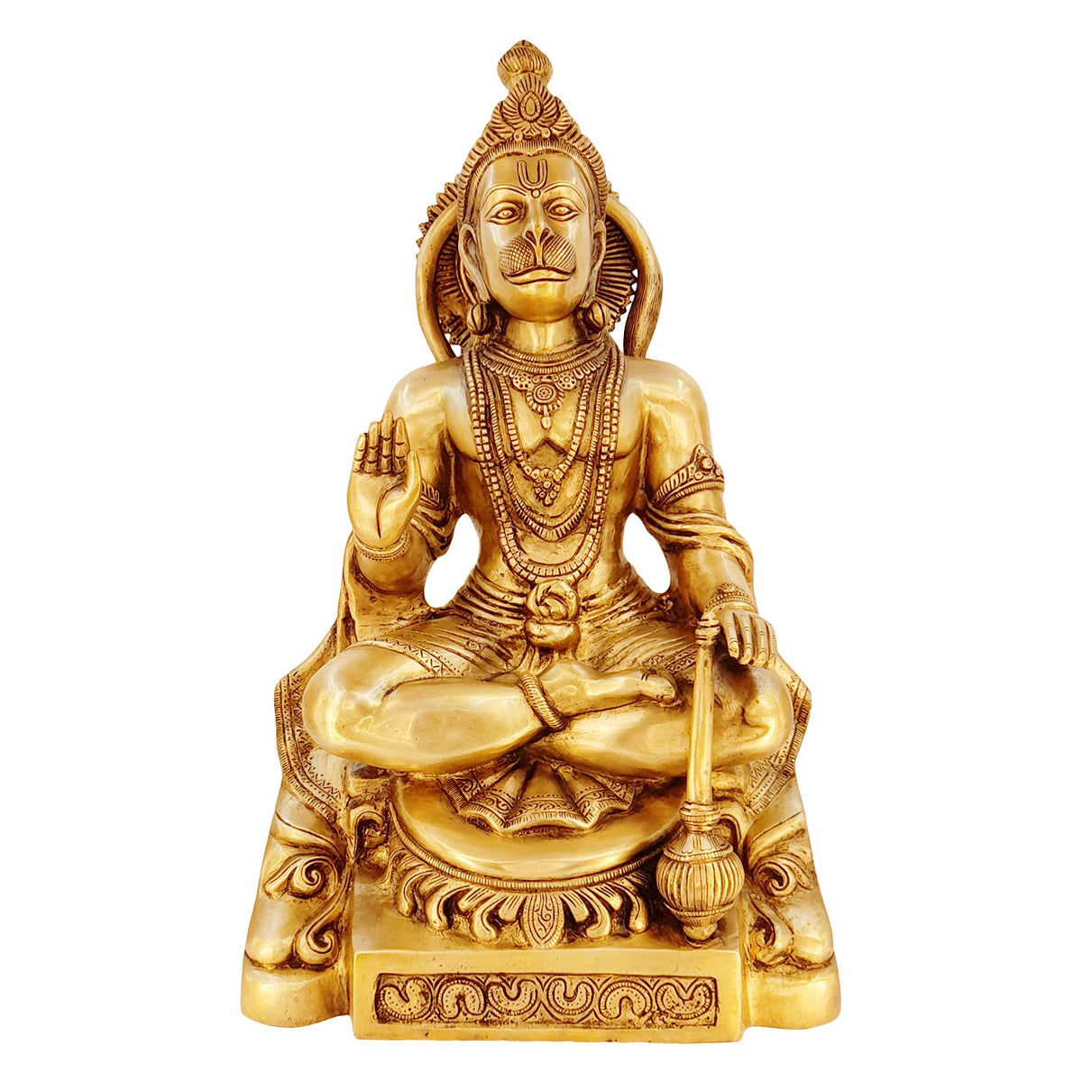 ARTVARKO Big Brass Lord Hanuman Murti for Home Puja Blessing Posture Idol Bajrangbali with Gada Statue for Pooja Gift Living Room Mandir Height 18 Inch
