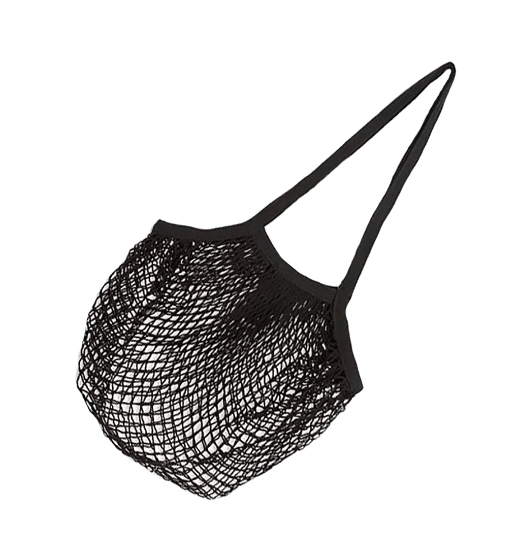 MSK Looms Eco Friendly Light Weight Cotton Net String Bag with Long Handle,Reusable Produce Bag for Fruits and Vegetable - Black