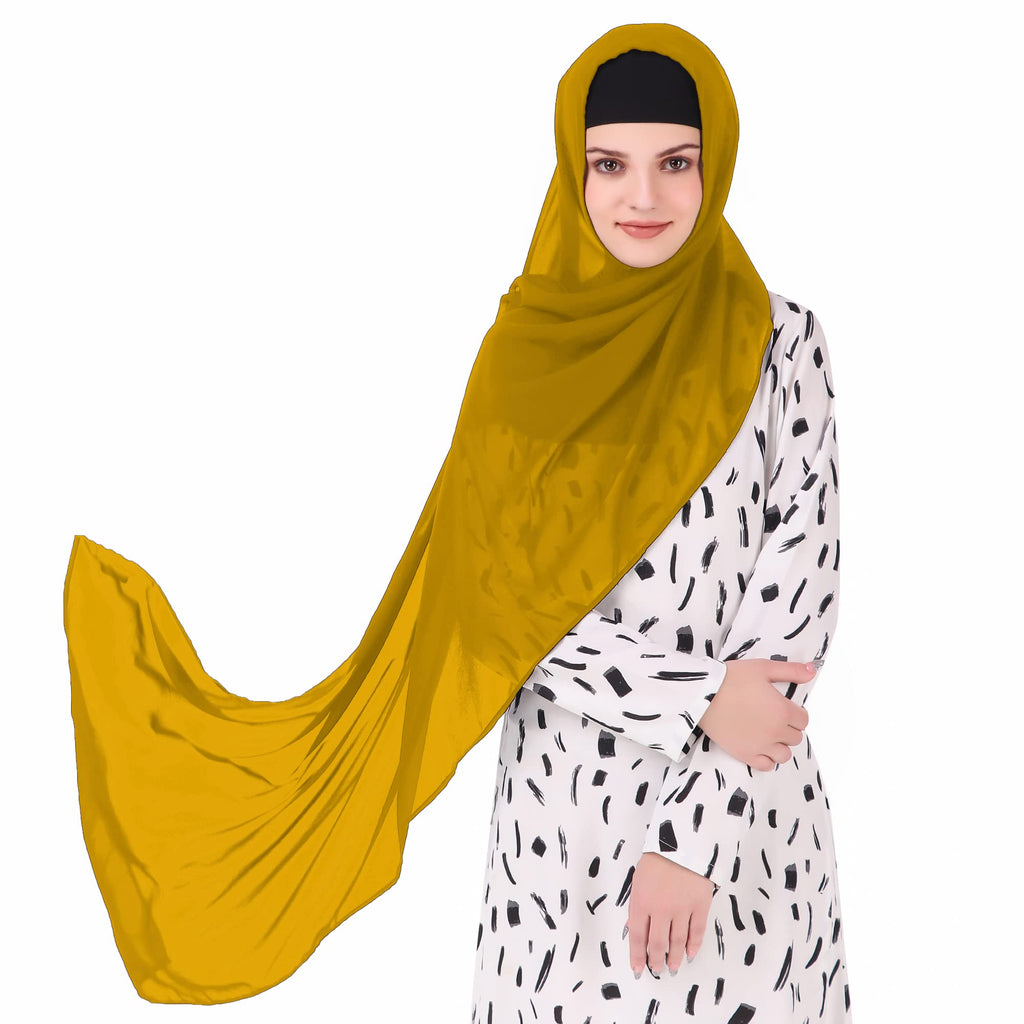 MyBatua Long Hijab in Breathable Soft Georgette large Head Wrap, Wholesale Price, 1pc Scarf HJ-020 (50x180 cm, Mustard)