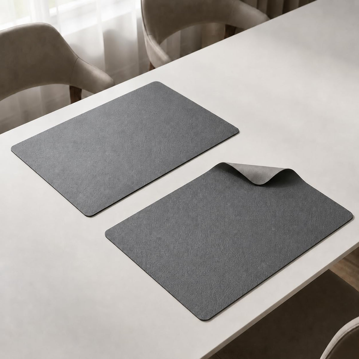The Table Tales Premium Double-Sided PU Leather Placemat Set of 2 | Reversible Waterproof Heat Resistant Table Mats | Kitchen Dining Accessories | 45 x 30 cm (Space Grey) Kafalo