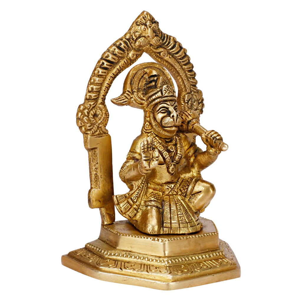 ARTVARKO Brass Lord Hanuman Ji Murti Bajrangbali Bhagwan Sankat Mochan Statue Showpiece for Pooja Gift Living Room Decoration Home Décor 5 Inch