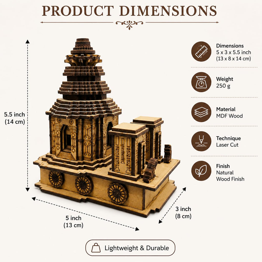 Wooden Sun Temple Chariot Model | Handcrafted Miniature Temple Showpiece for Home Décor & Gifting