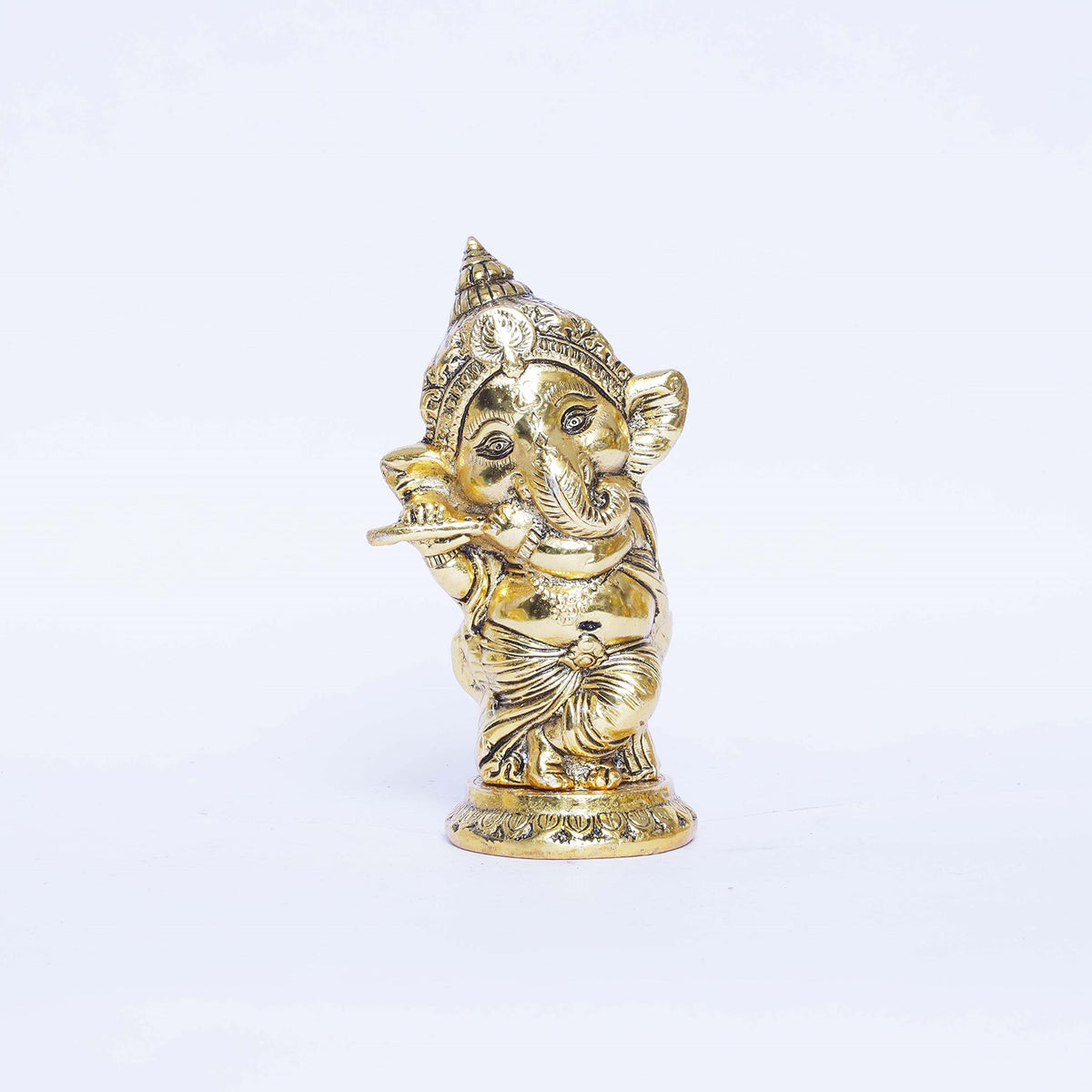 Metal Ganesha Playing Flute Murti,Ganpati Metal Statue,Home Decor,Office Decor,Showcase Decor,Ganesha Metal Satue Idol Gift for Diwali Gift,Birthday Gift,Return Gift,Corporate Gift...Brass Color