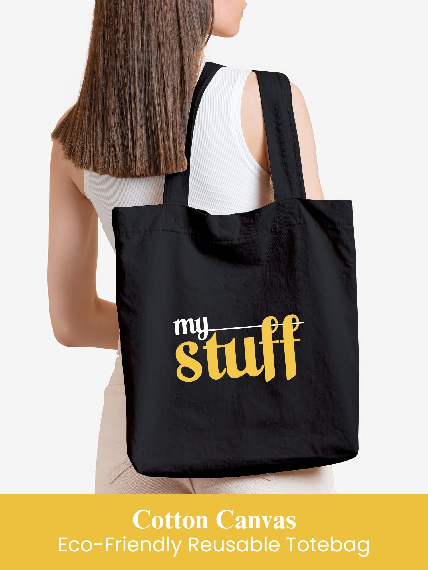 DOODLE Eco-Friendly Reusable Cotton Canvas Tote Bag | Inner & Outer Zip Pockets | Ideal for Travel, Shopping, College & Office Use | My stuff