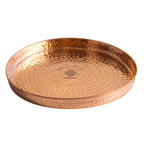 INDIAN ART VILLA Hammered Copper Thali Dinner Plate – 13 Inch Pure Dinnerware & Serveware for Home, Hotel & Restaurant Use, Traditional Indian Thali Plate