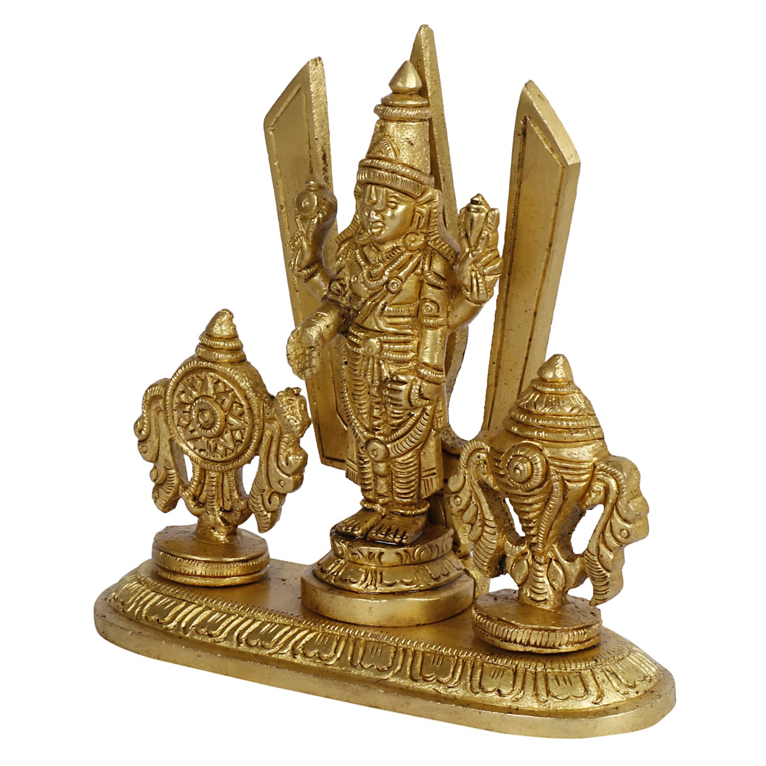 ARTVARKO Brass Tirupati Balaji Venkateshwara Idol Vishnu Chakra Namah Shankh Statue Murti Lord Srinivasa Pooja Vastu Religious Idol for Home Office Temple 5 Inch