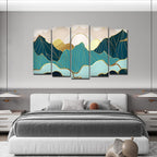 VIBECRAFTS Abstract Mountains with Sunrise Background 5 Pieces Canvas Wall Painting For Home|Office|Living Room|Gift (PTVC5Pcs2_6503)