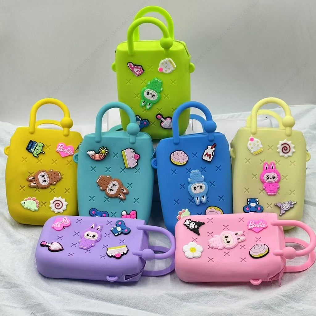 SHAKTISM Silicone Sling Beach Tote Bag with Holes, Adjustable Straps, Cyan, Charms Sling Bags (Cream)