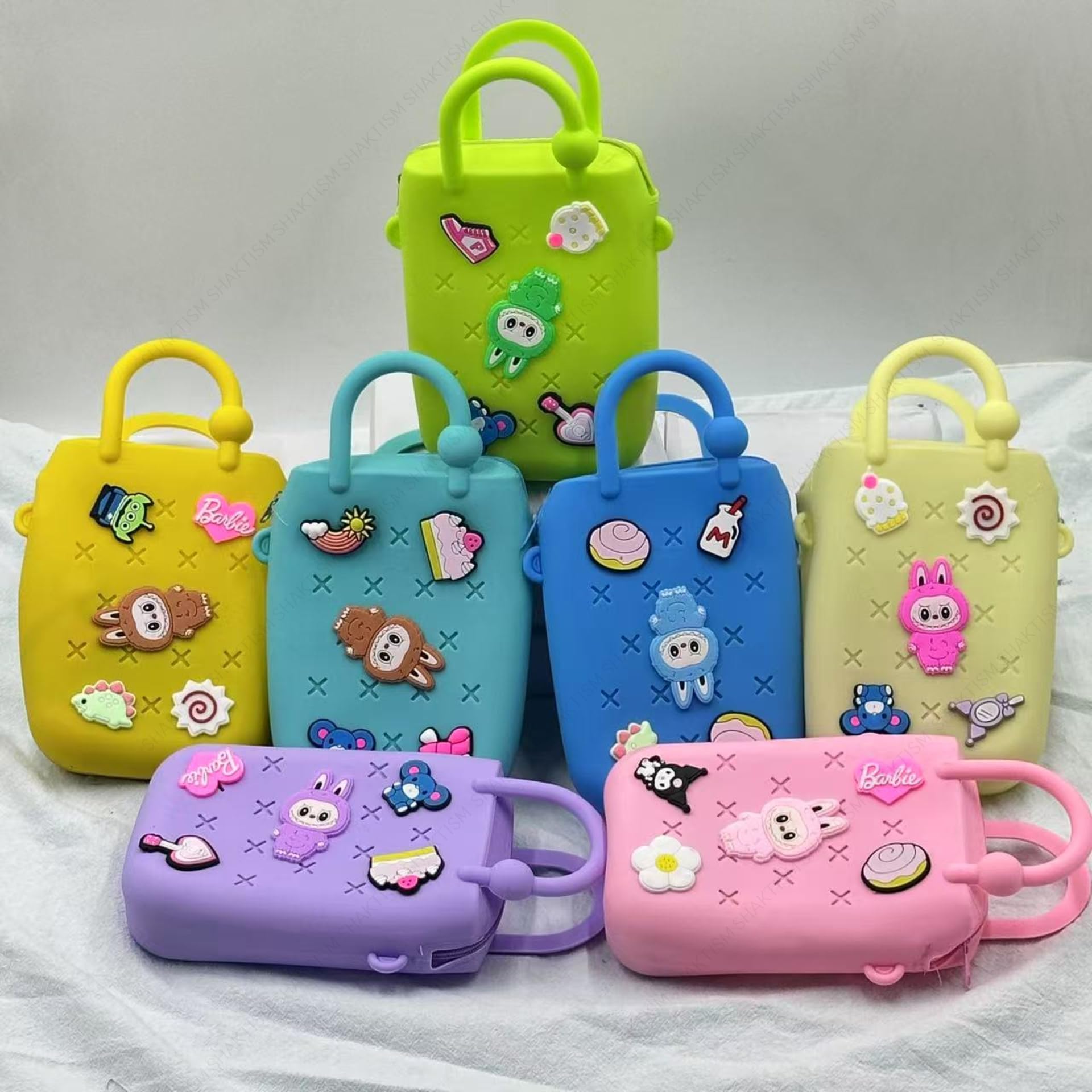 SHAKTISM Silicone Sling Beach Tote Bag with Holes, Adjustable Straps, Cyan, Charms Sling Bags (Cream)