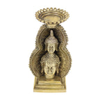 Artvarko™ Brass Double Head Buddha Under Cave Showpiece Tea Light Candle Holder Statue Murti for Home Decor Office Table Vastu Gift 12 Inches