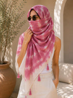 ESTA Women Scarf|Stole For Women|Scarf For Women Stylish|Stall For Women|Modern chic Face Cover Head Wrap |Tie-Dye Ombre Printed Tassel Stole pink.whte color|180x50cm
