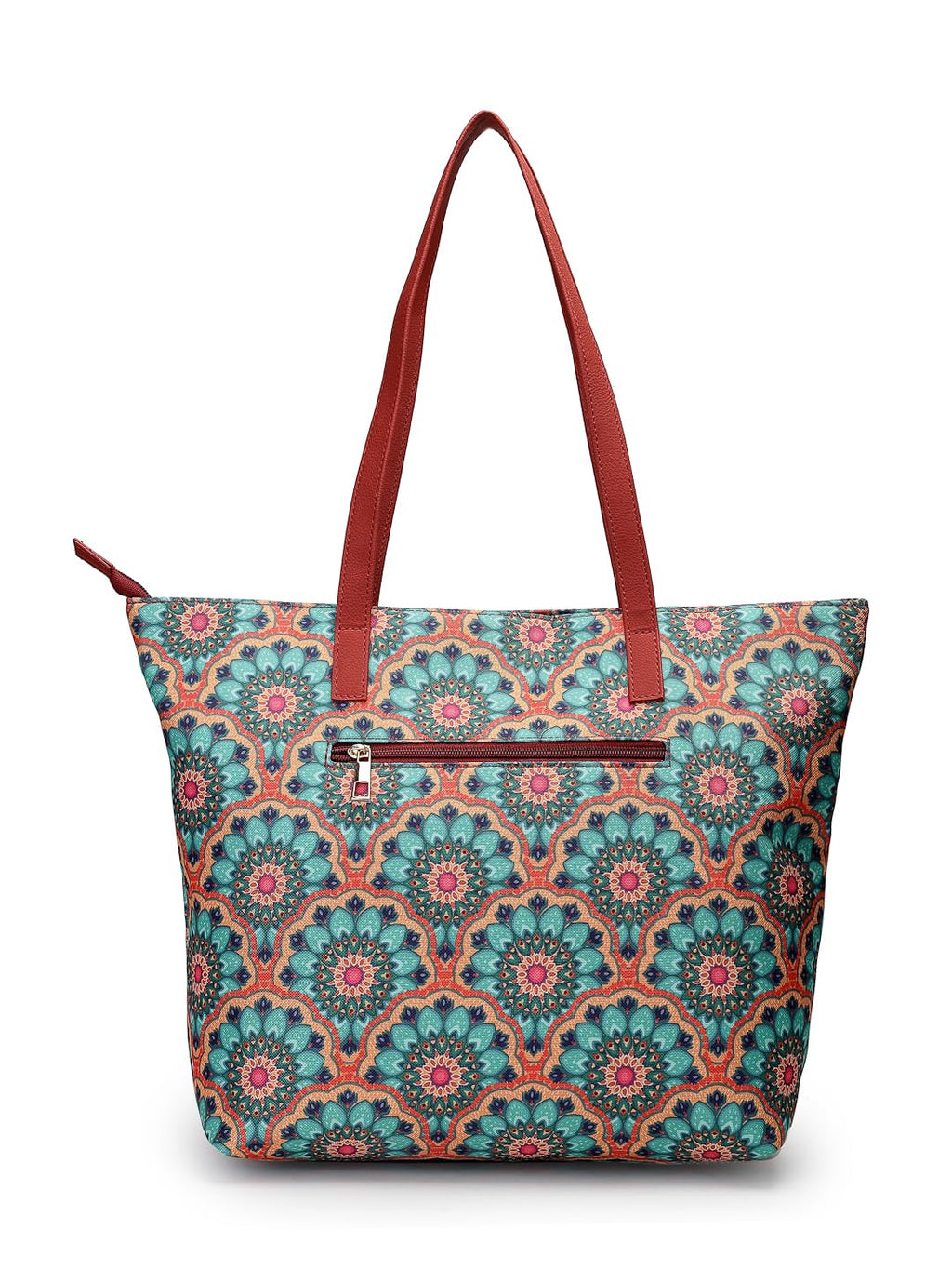 Aquatan Women’s Orange & Green Floral Nouveau Canvas Tote – Handcrafted Side Tote Bag for College, Travel & Office Use