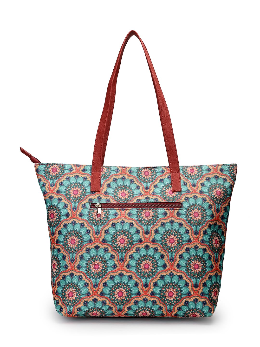 Aquatan Women’s Orange & Green Floral Nouveau Canvas Tote – Handcrafted Side Tote Bag for College, Travel & Office Use