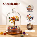 BhagyaG 7 Chakra Crystal Tree with Glass Dome & Wooden Base | 7 Chakra Gemstone Tree Showpiece for Home, Office, Meditation & Décor | Handmade Healing Crystal Gift