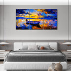 VIBECRAFTS 3 Pieces Sky Sunset And Boat On The Water Canvas Wall Painting Fitted With Wooden Frame For Home | Office | Living Room | Gifts(PTVC3Pcs3_11505)