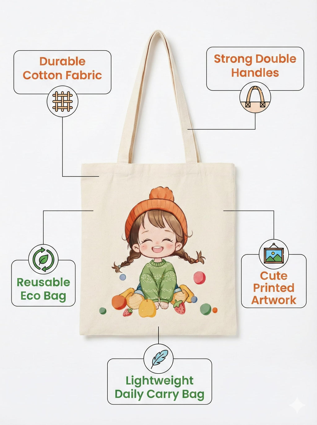BAGILO Tote Bag for Women, Plain Tote Bag with Zipper, Reusable Multi-Purpose Cotton Bags for School/Gym/Shopping/Beach & Groceries, DIY Gift Bags, 13X15 (Style1)