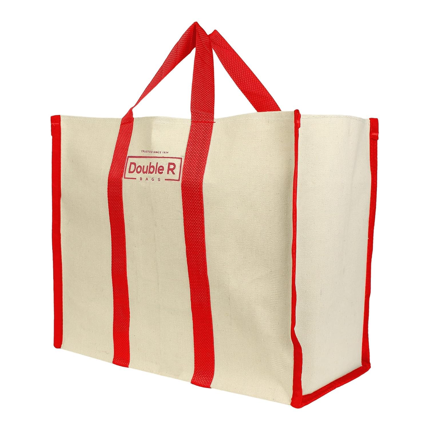 DOUBLE R BAGS Big Eco Cotton Canvas Shopping Bags For Carry Milk Grocery Fruits Vegetable With Reinforced Handles Jhola Bag (Pack of 3, Red)