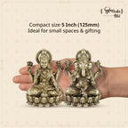 Shilpkala 5 Inch Laxmi & Ganesh Ji Brass Idol (Statue, Murti) for Table, Home & Office Decor, Worship & Gift