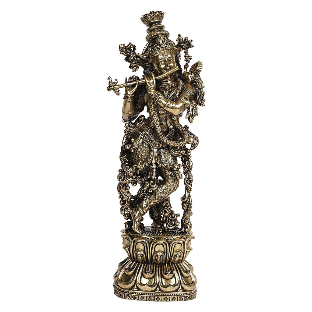 ARTVARKO Lord Large Krishna God Brass Murti Statue of Love Flute Playing Home Décor Living Pooja Room Mandir Temple 12 Inch