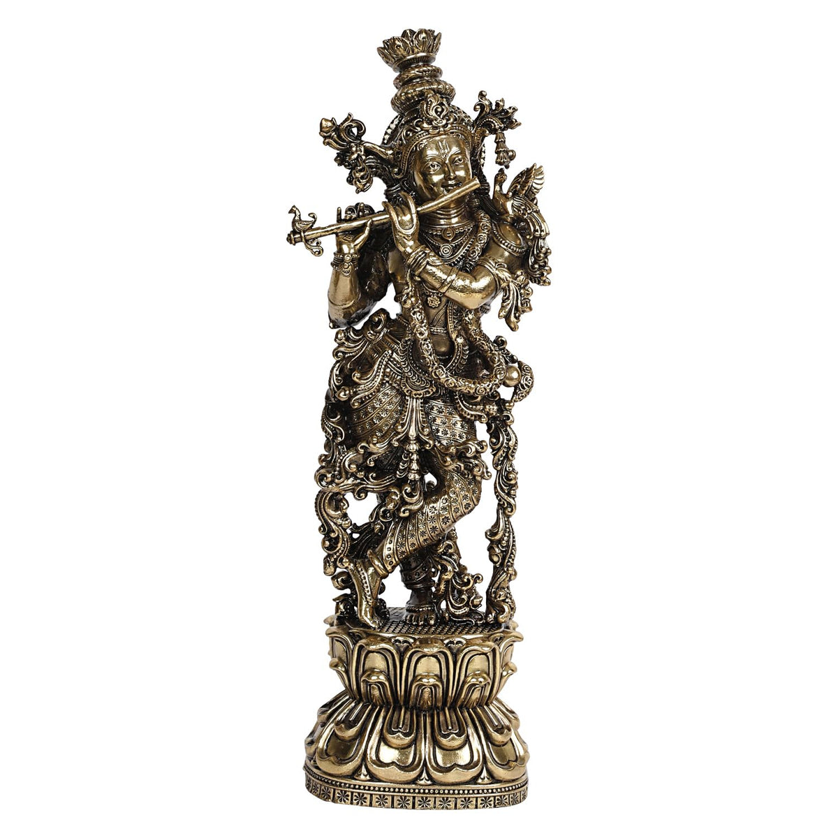 ARTVARKO Lord Large Krishna God Brass Murti Statue of Love Flute Playing Home Décor Living Pooja Room Mandir Temple 12 Inch