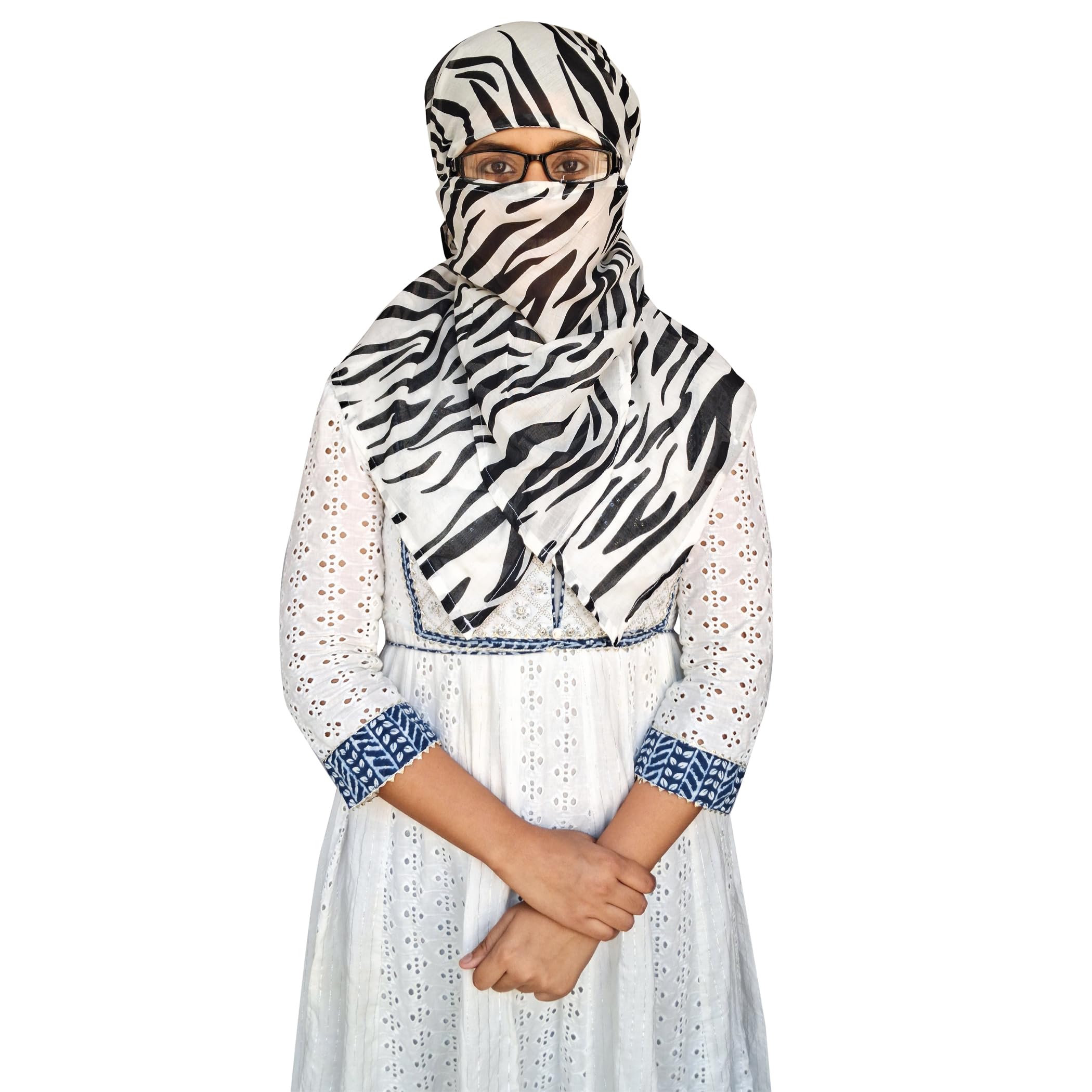 Switchon Rayon Anti Pollution Full face Scarf UV Sun Rays Protection Hijab scarf for women - Free Size (Offwhite_Black)
