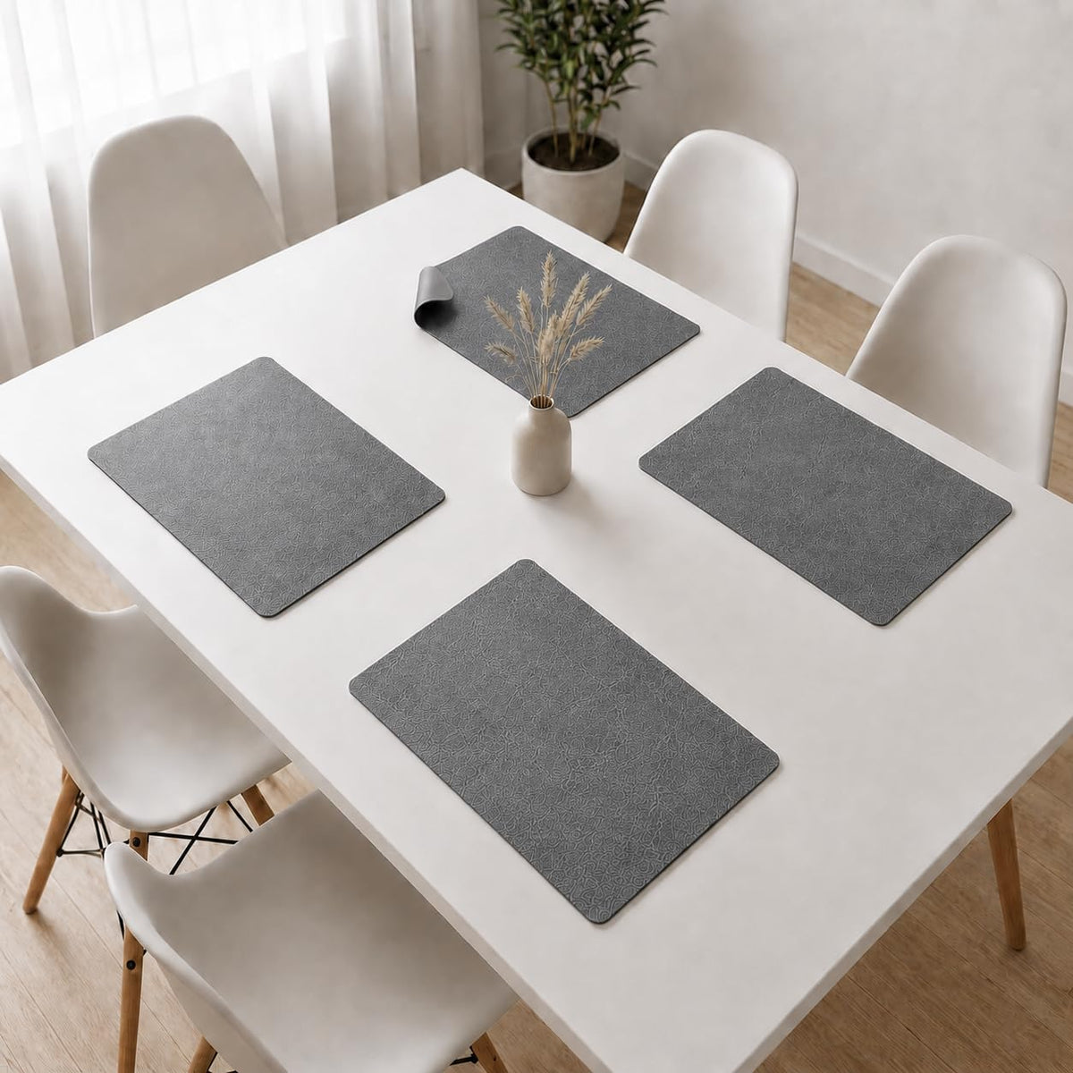 The Table Tales Premium Double-Sided PU Leather Placemat Set of 4 | Reversible Waterproof Heat Resistant Table Mats | Kitchen Dining Accessories | 45 x 30 cm (Space Grey) Kafalo