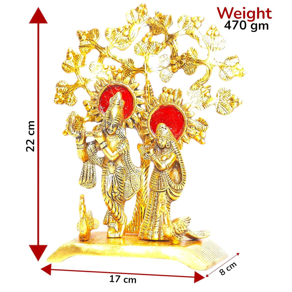 KridayKraft Radha Krishna Standing Playing Flute Under Tree Idol Metal Statue Gold Antique Finish for Pooja & Home,Office Decorative,Radha Krishna Murti Showpiece Figurines
