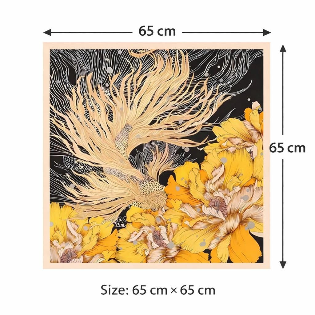 AMN Trendzz Satin Silk Scarf for Women, Stylish Satin Scarf 65×65 cm Square, Scarf for Women Elegant Head and Neck Accessory for Fashion, Travel and Gifting. (Golden Floral Abstract – Black & Yellow)