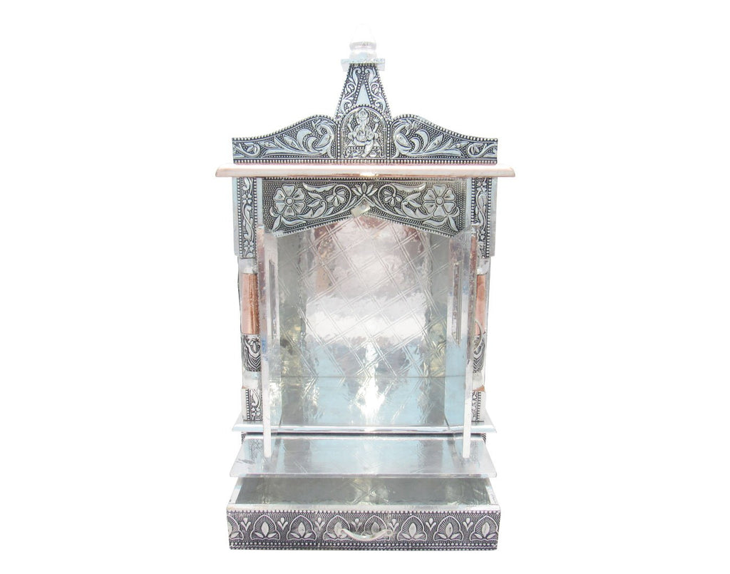 GoldGiftIdeas Pooja Mandir for Home Temple, Pooja Mandir Wall Hanging, Handcrafted Wooden Temple with Aluminium and Copper Plating, Temple for Home (12 x 6 x 23 Inch)