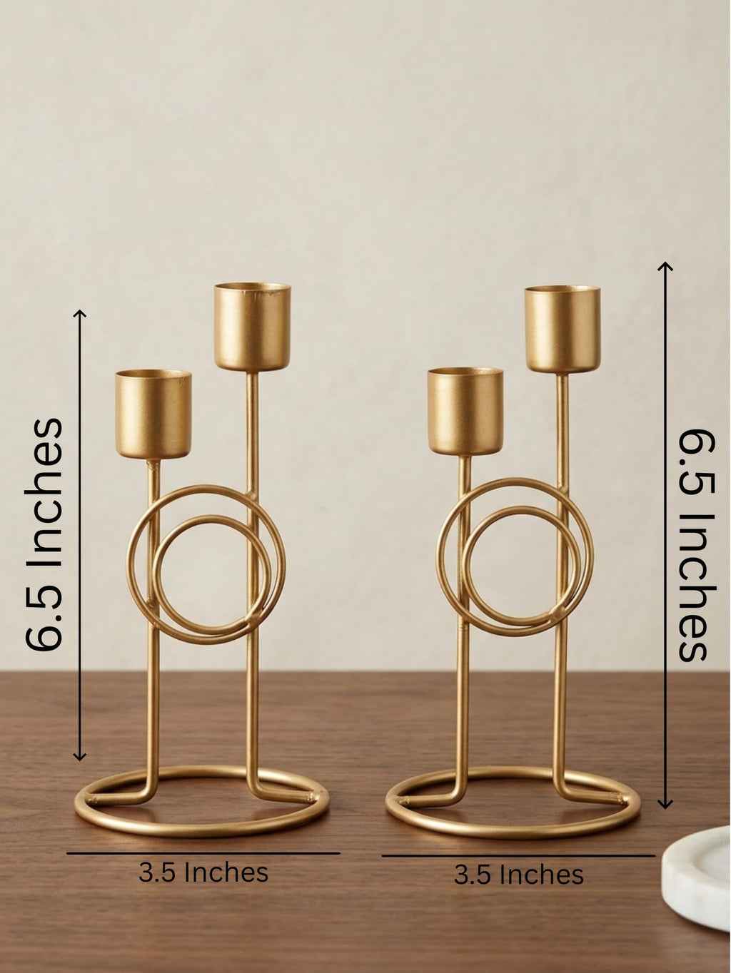 Modern Iron Double Candle Holder Set of 2 – Gold Metal Decorative Candle Stand for Home Decor, Table Centerpiece for Living Room Dining Table Bedroom (6.5 x 3.5 Inches) – Candles Not Included
