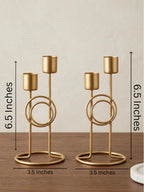 Modern Iron Double Candle Holder Set of 2 – Gold Metal Decorative Candle Stand for Home Decor, Table Centerpiece for Living Room Dining Table Bedroom (6.5 x 3.5 Inches) – Candles Not Included
