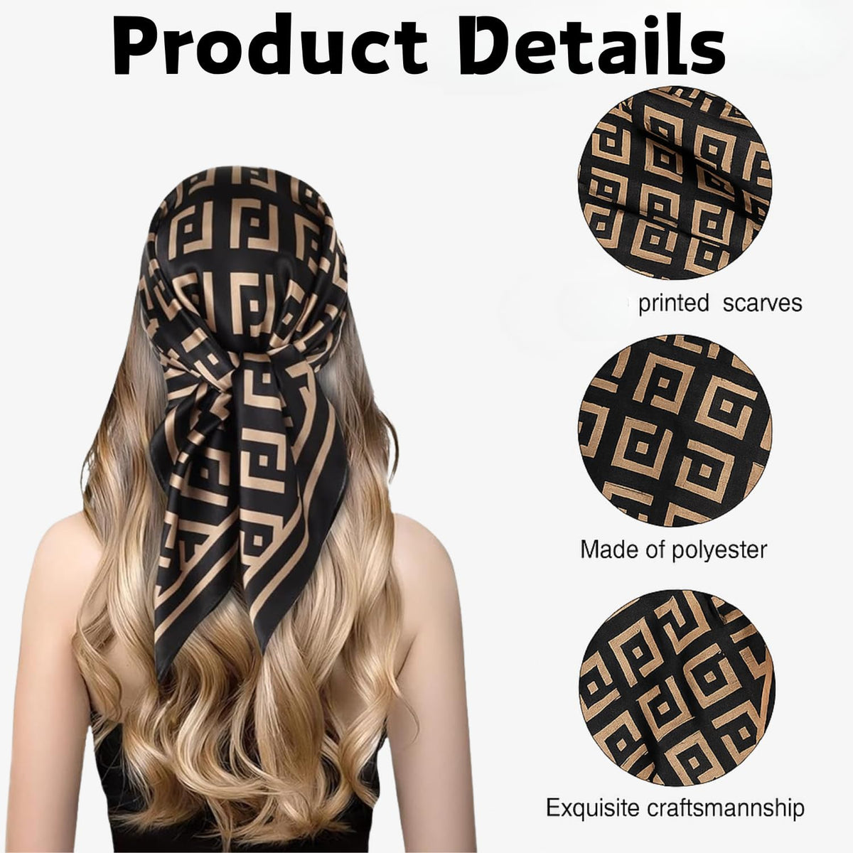 Flavizo Silk Satin Scarf for Women Stylish - Fashion Bandanas, Head Wrap Shawl Square Neck Hijab, Lightweight Hair Scarves for Office Travel Wear - Brown