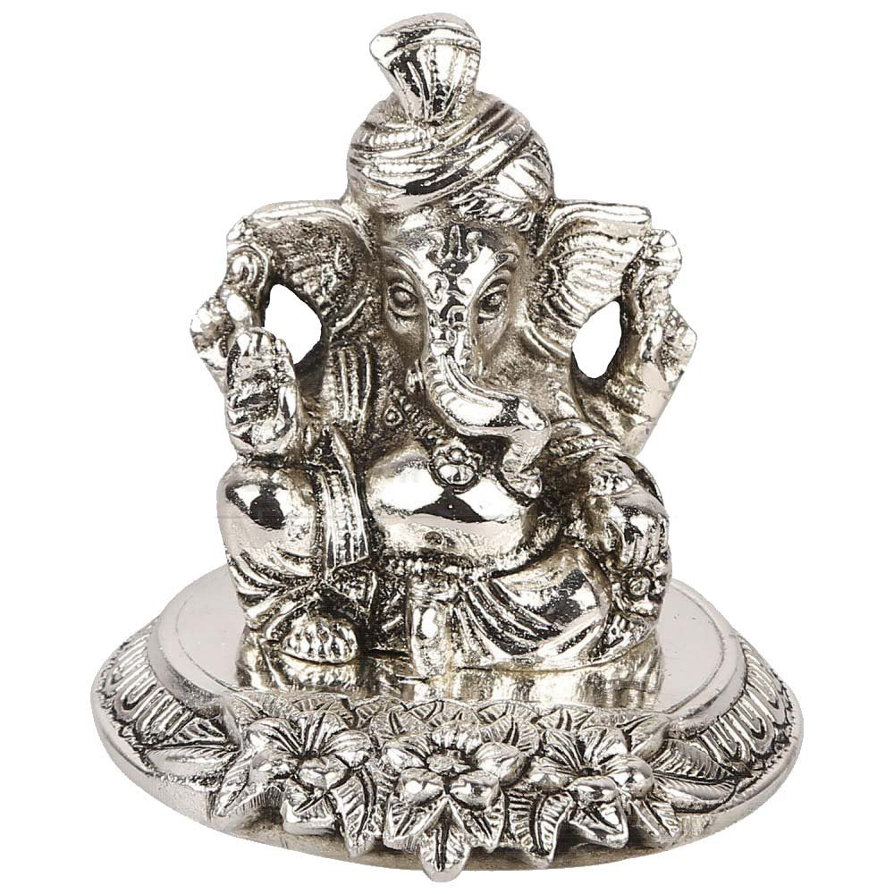 Prince Home Decor & Gifts White Metal Pagdi Ganesh Silver Plated for Home Decor