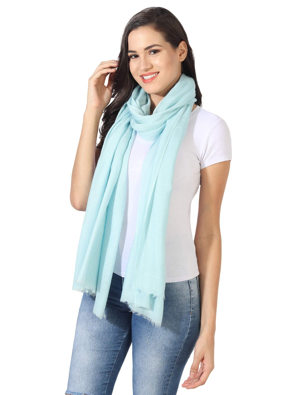 MUFFLY Fine Blended Ultra Soft & Warm Wool Silk Unisex Pashmina Shawl, Stole & Wrap with Hanger (Sky Blue)
