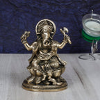 ARTVARKO Brass Ganesha Sitting on Lotus Ganesh Ganpati Murti Metal Statue for Home Office Entrance Decor Diwali Pooja 5 Inches