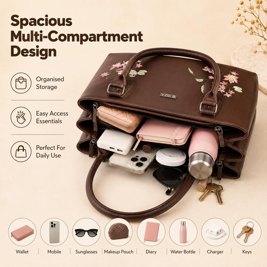 Siza Stylish Premium Women’s Handbag, Tote Bag Purse for Office, Party (Brown)