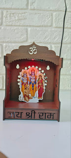 LightingKart Premium Wooden Temple for Home | Customizable Pooja Mandir with LED Light | Small Wooden Mandir for Office Desk, Wall & Gifting (12.7×11.43×7.62 cm)