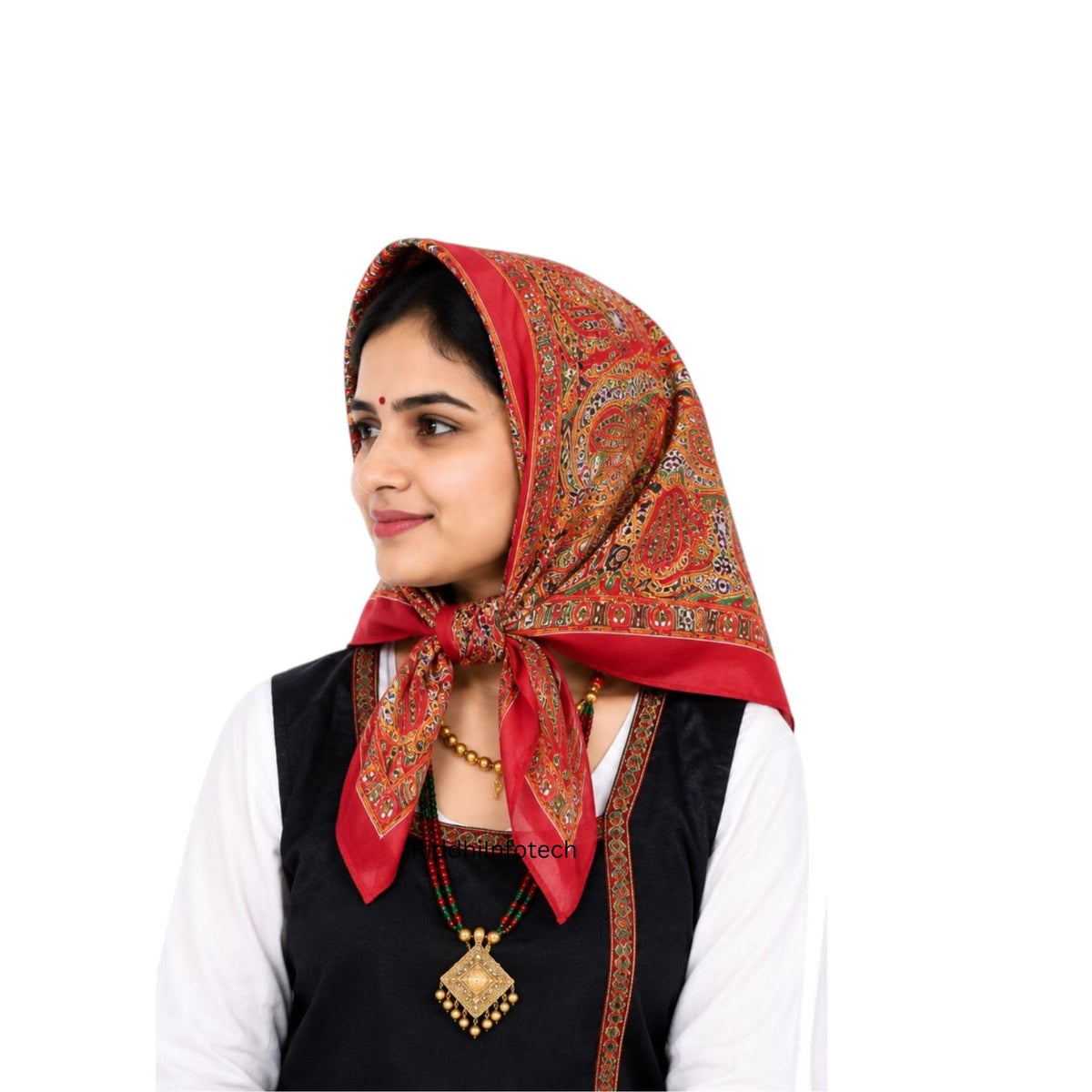 RiddhiInfotech Uttarakhand Pahadi Printed Square Scarf for Women | 26 x 26 Inch Traditional Head Scarf | Vintage Hair Wrap, Bandana, Neck Scarf & Stylish Fashion Accessory | Multicolour